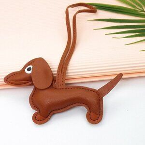 Brown Dachshund Leather Bag Charm Keychain Dog Purse Accessory